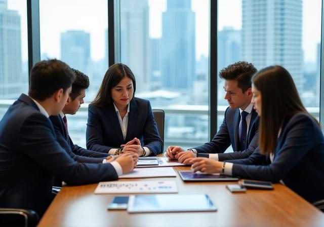 Business professionals collaborating in a modern Singapore office board room