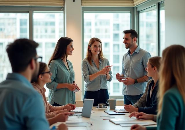 People collaborating in a bright, modern office space