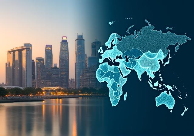 Illustration of Singapore skyline and regional map contextualizing DeltaStream's strategic location
